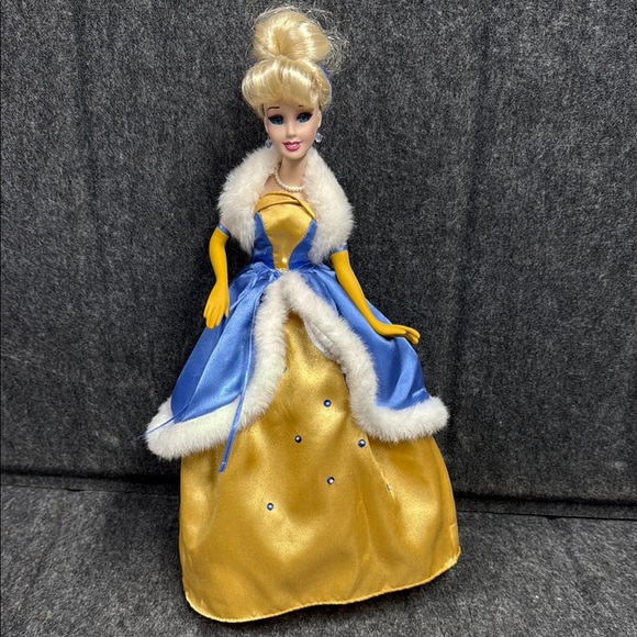 Disney Other - Disney Porcelain Cinderella 2007 Elegant Blue and Gold Doll with Fur Trim